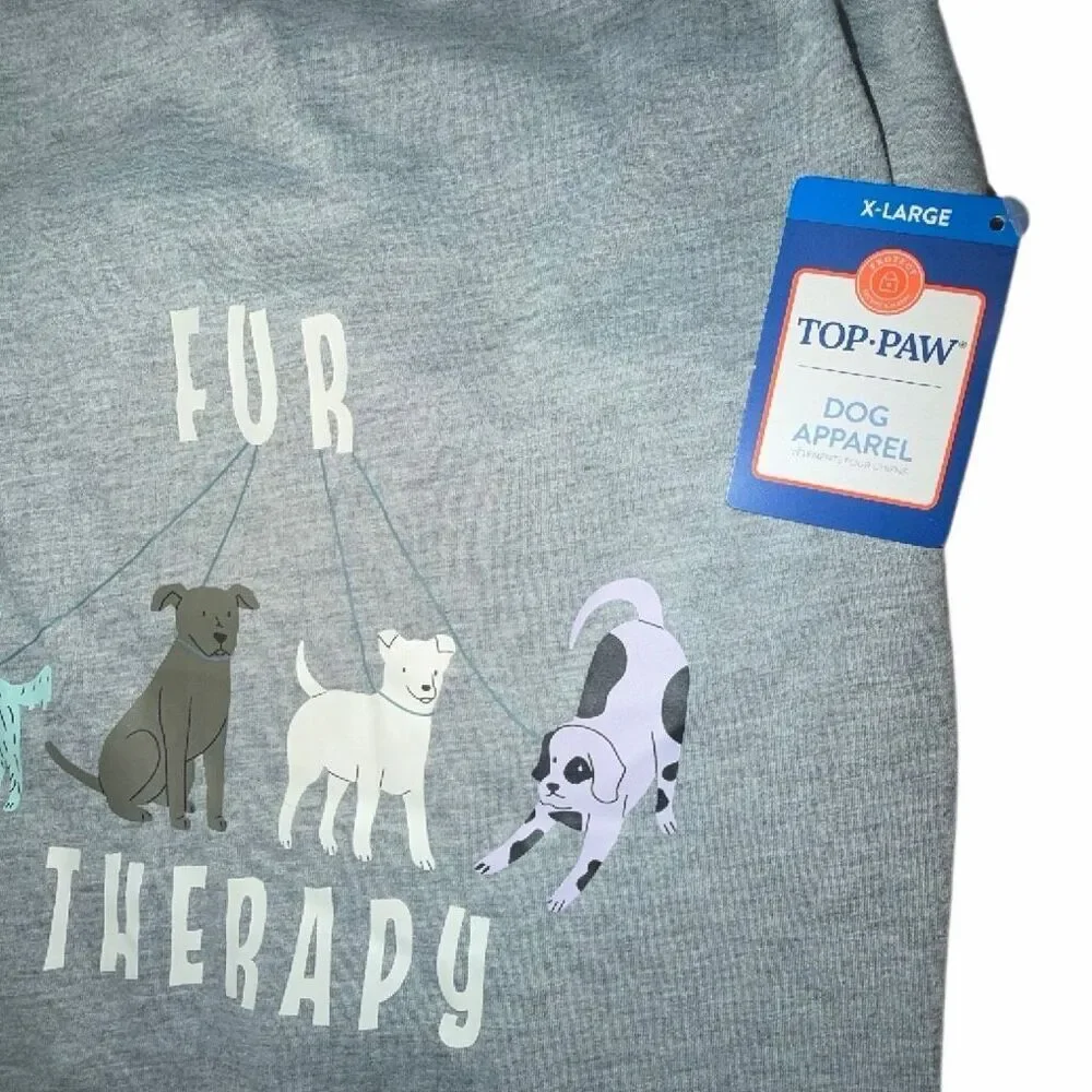 Pet t-shirts XL dog shirt TOP PAW “Fur Therepy” walking the dog gray + pink